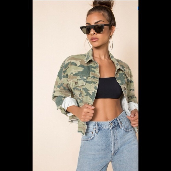 Free People Camo Cropped Denim Jacket Size XS - Picture 6 of 13